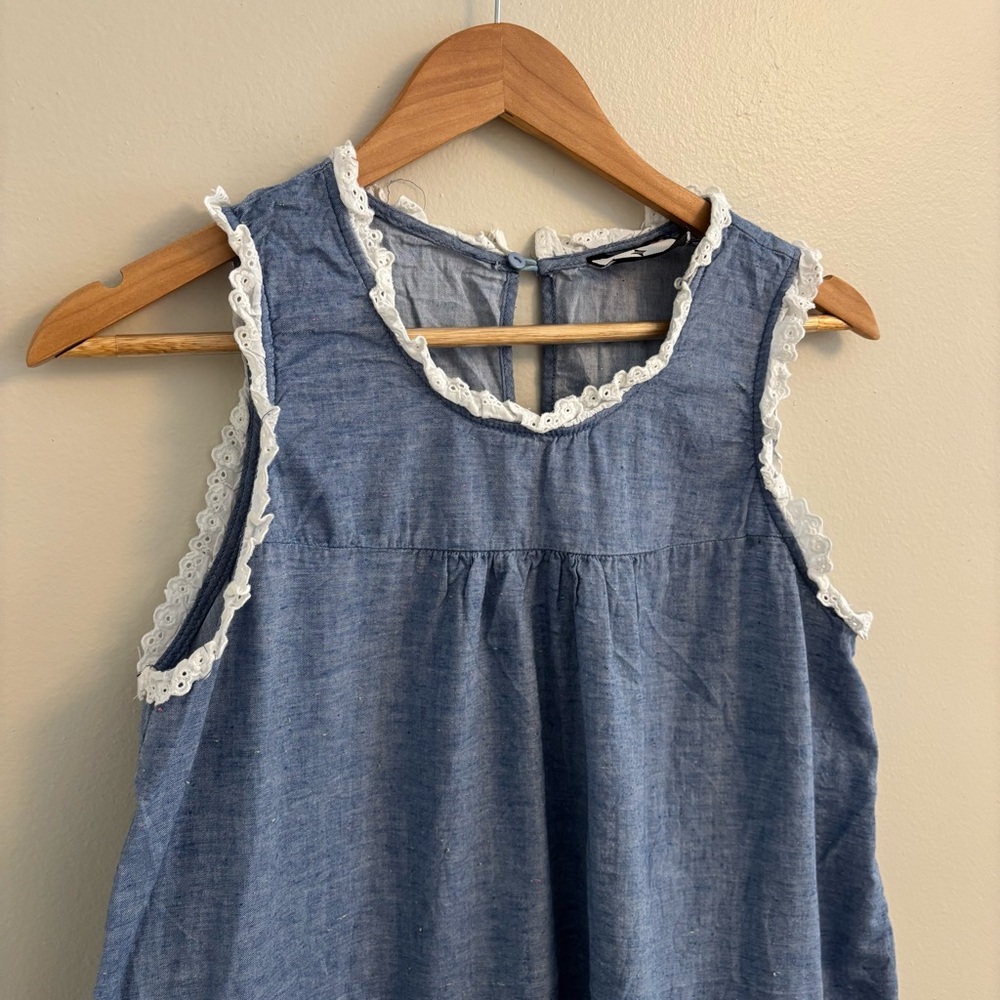 Tuckernuck chambray Lotte Dress with White Lace Trim - Picture 3 of 8